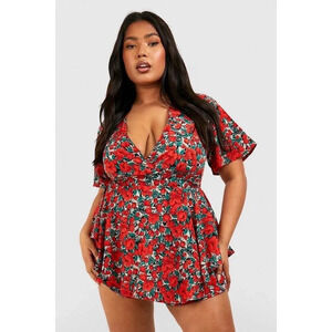Boohoo Size 18 Floral‎ Wrap Skort Romper Tropical Short Sleeve Casual Comfy